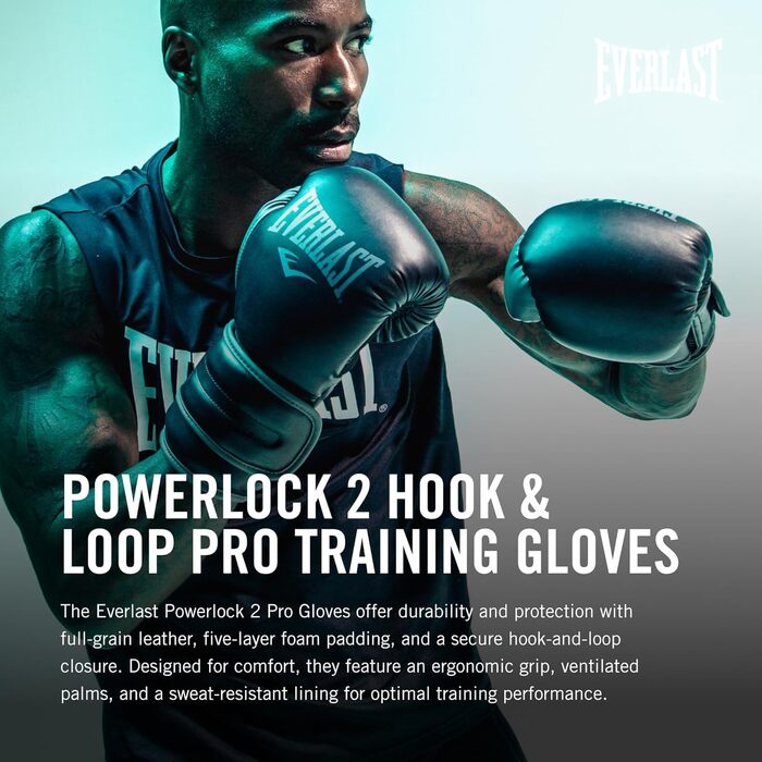 Боксерські рукавички Everlast Powerlock 2R, для боксерського мішка, лап та спарингу, з функцією підтримки зап&39ястя Turnback, 4-шарова піна оригінальне спорядження Everlast Black 14OZ