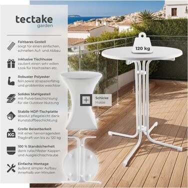 Розкладний стоячий стіл, бістро-стіл з кришкою, стіл Ø80 см, стоячий стіл зі стільницею з МДФ, розкладний садовий стіл, розкладний стіл, круглий, сталевий каркас, стабільний та міцний - білий, 1 стоячий стіл 1 стоячий стіл білий