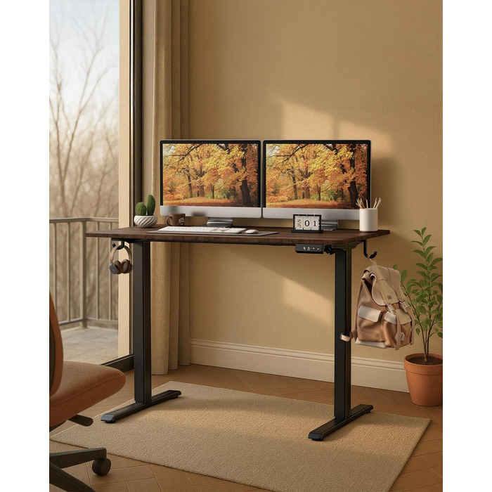 Стіл з регульованою висотою, 120 x 60 см, пам&39ять налаштувань висоти з 2 режимами, легке складання, для домашнього офісу, навчання та ігор, вінтажно-коричневий