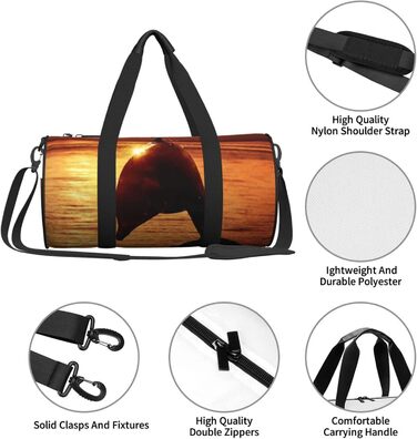 Спортивна сумка для подорожей, Захід сонця, з красивим малюнком дельфіна, дорожня сумка на ніч, чорна, універсальний розмір