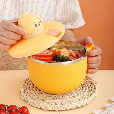 Миска для рамену з кришкою, велика миска для локшини швидкого приготування об&39ємом 1200 мл з таймером, миска для швидкого приготування з нержавіючої сталі 304 для локшини, бенто, обіду (Monkey)