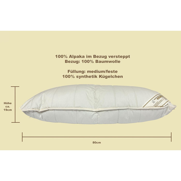 Подушка Basic Line Alpaca, простьобана терморегулюючою вовною альпаки та наповнена еластичними кульками з волокна, для спокійного сну, 40x80 см, середньої жорсткості та відносно висока