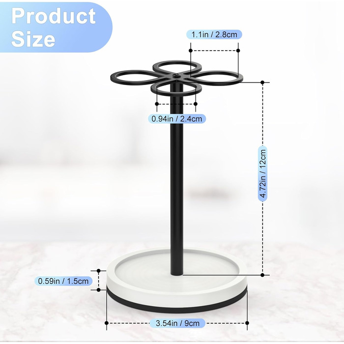 Тримач для зубних щіток Luxspire, підставка для зубних щіток на 4 відділення, тримач для зубних щіток з нержавіючої сталі з основою з діатомової землі, тримач для зубних щіток для ванної кімнати, дому, туалетного столика для готелю, матовий чорний