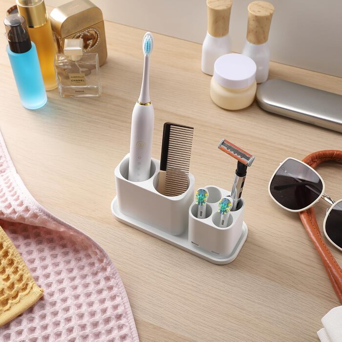 Тримач насадки для зубної щітки Gsocel, тримач для зубної щітки Електрична зубна щітка для зберігання 4 насадки для зубних щіток і 2 тримачі для зубної пасти ABS, білий