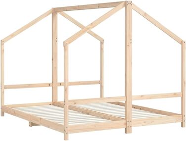 Дитяче ліжко 2x(80x200) см з масиву сосни з міцним каркасом та дихаючими фанерними ламелями для гарної підтримки матраца 205,5 x 171 x 158 см Натуральний колір