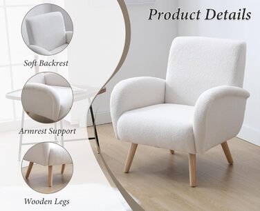 Крісло-гойдалка Chairus зі штучного хутра, крісло з відкидною спинкою для вітальні, м&39яке крісло, одномісний диван для спальні, акцентне крісло, крісло-реклайнер з дерев&39яними ніжками (біле), штучне хутро біле