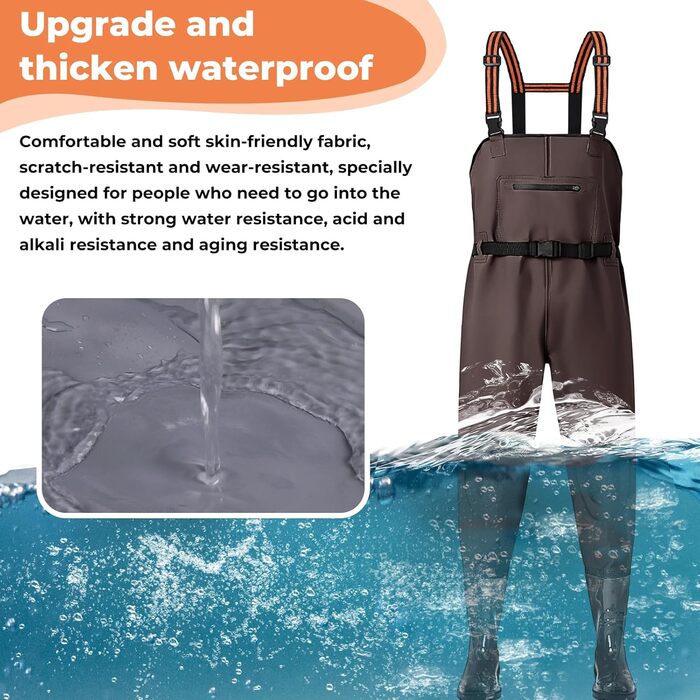 Водонепроникні вейдерси Simsky з черевиками, регульованими ремінцями, дихаючі, для риболовлі та будівництва, розмір 44