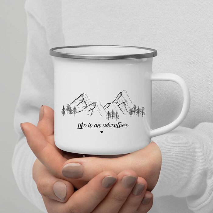 Емальована кружка &quotМаленька Матильда&quot з персоналізованою цитатою або приказкою, емальована кружка, подарунки для каравану для кемперів, емальована кружка, бляшана кружка для кемпінгу, аксесуари для каравану, прикраса для гір (життя - це пригода)