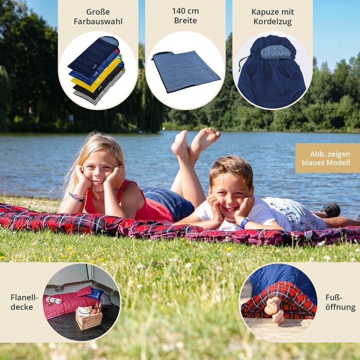 Дитячий спальний мішок Skandika Dundee Junior Дитячий спальний мішок для кемпінгу на природі, підкладка з бавовняної фланелі, затишний м&39який, водовідштовхувальний, діапазон комфорту від 13 до 3C, 175 x 70 см, індиго