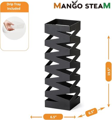 Палиця для ходьби Mango Steam Metal, квадратна, висока, 50,8 см, парасолька, палиця для ходьби, тримач для паперу для подарункової упаковки, підставка, органайзер для полиць (зигзаг чорний)