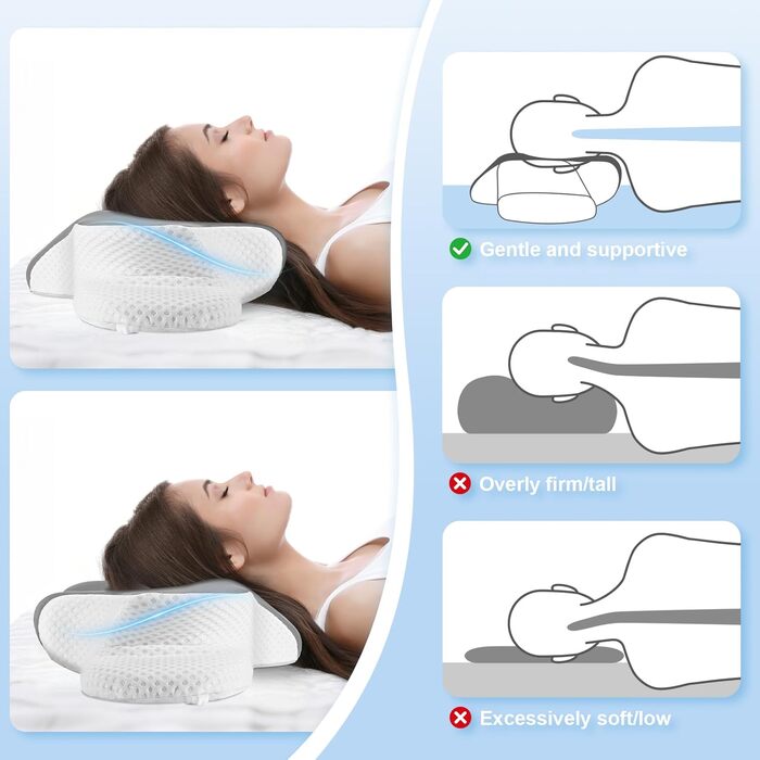 Подушка для шиї, подушка з піни з ефектом пам&39яті, ергономічна подушка для сну на боці, спині та животі з 2 знімними чохлами, сіра