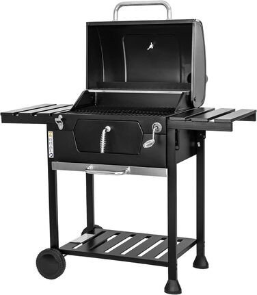 Сталевий вугільний гриль з міцними колесами, подвійним грилем, термометром та регулюванням висоти решітки, вугільний гриль з бічними поличками