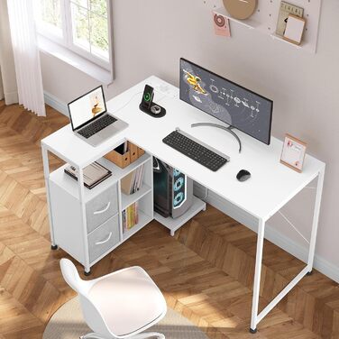 Комп&39ютерний стіл WOLTU кутовий білий з розетками USB-AC - 120x80x75 см змінна полиця та підключення живлення, металевий каркас