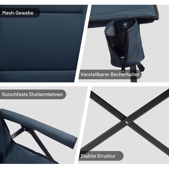 Складаний кемпінговий стілець TIMBER RIDGE, широке сидіння 55 см XXL, м&39який, висока спинка, вантажопідйомність 150 кг, з бічною кишенею, підходить для кемпінгу, саду, балкону, , сірий