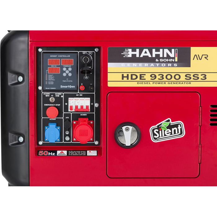 Дизельний генератор Hahn & Sohn HDE 9300SS3 - максимальна потужність 9,3 кВА Електричний стартер, AVR, генератор для будівельних майданчиків, будинків, садів, 70 дБ - аварійний генератор, дизельний генератор, 230 В 6,5 кВт дизель