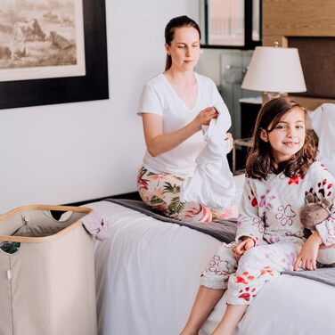 Кошик для білизни з кришкою великий - XL 100 літрів - Кошик для білизни дерев'яний бамбуковий - Кошик для білизни бежевий з ручкам