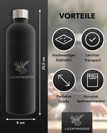 Пляшка Luckymoose Infinity 1.25 л для газованої води Aarke Carbonator 3, Philips GoZero & Brita SodaOne Maker - пляшка з нержавіючої сталі, яку можна мити в посудомийній машині без терміну придатності (2 шт. чорна)