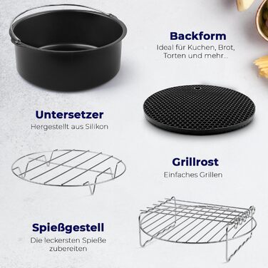 Аксесуари Фритюрниця XL і XXL 20см Аксесуари для мультипечі Philips XL і XXL, COSORI 5.5L, Cecotec, Tefal З силіконовою формою Air Fryer Набір з 10 предметів