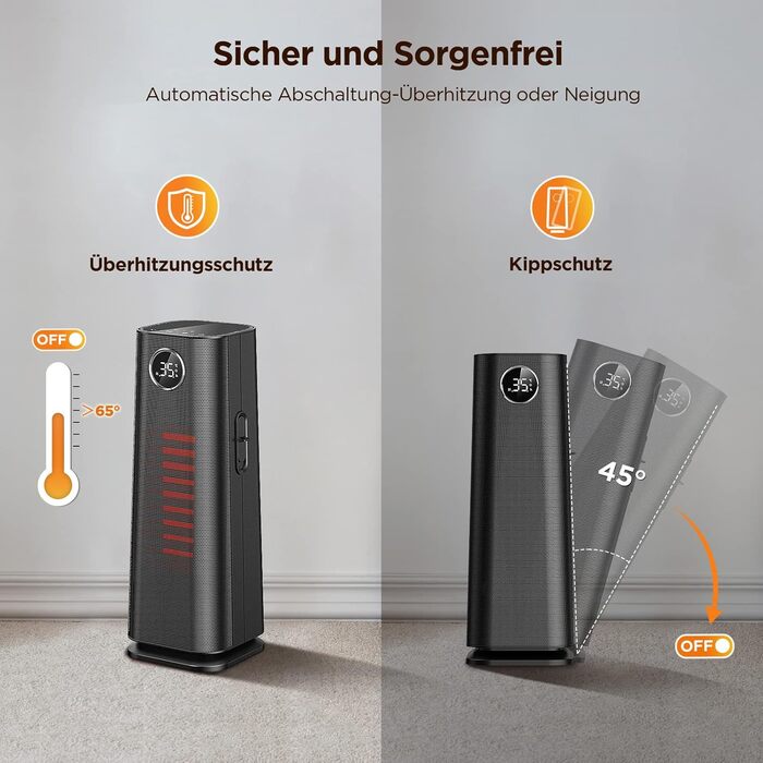 Тепловентилятор EasyAcc, тихий електричний керамічний PTC нагрівач із шумом 40 дБ, термостат, захист від перегріву та перекидання, 2000 Вт, 24-годинний таймер, електричний обігрівач для спалень - чорний