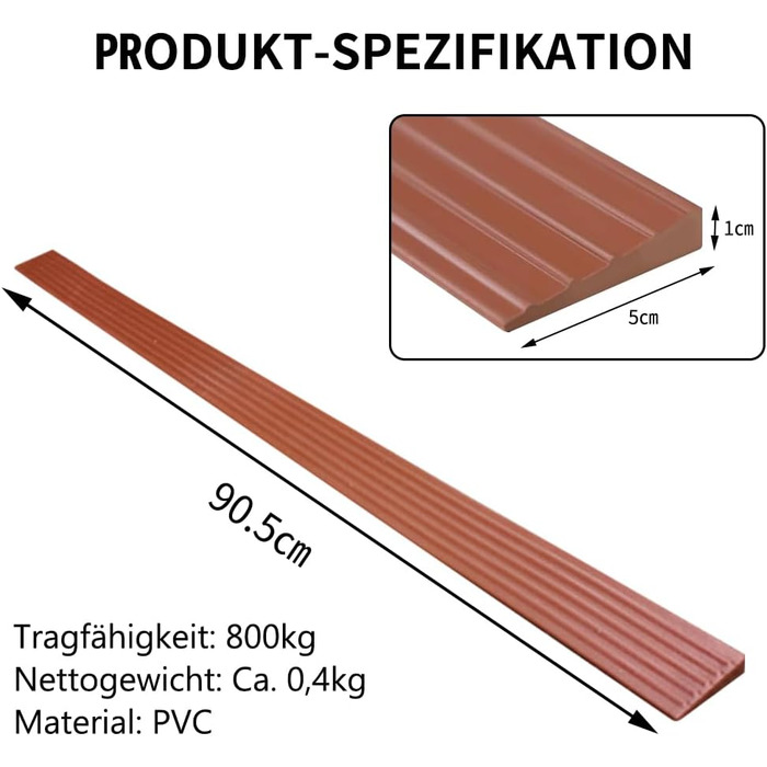 Пороговий пандус, Поріг пандуса 90,5x5x1 см, Пандус для інвалідного візка, Рампа для порогів, Бордюрний пандус для інвалідного візка, Коляска, Rollator або e Скутер