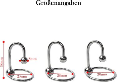 Набір уретральних дилататорів BDSMJOY, нержавіюча сталь, з ерекційними кільцями (25-28-30 мм), 3 шт.