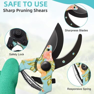 Набір садового інструменту з квітковим принтом (4 шт.) ідеальний подарунок для садівників, включає лопатку, секатор, граблі, рукавицю та інші аксесуари для догляду за садом, колір зелений