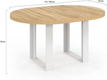 Круглий розкладний обідній стіл Phoenix для 6-8 осіб, дерево та білий колір, 120-160 см