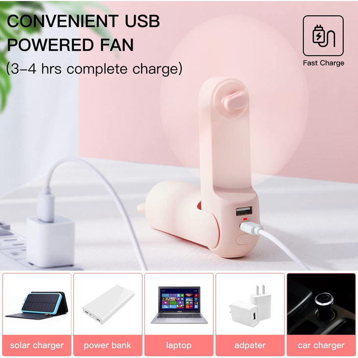 Портативний вентилятор JISULIFE, міні-вентилятор 3 В 1, з батареєю USB Power Bank ємністю 4500 мАг, невеликий вентилятор, працює від акумулятора, макс. 46 годин роботи, портативний вентилятор, функція ліхтарика рожевий