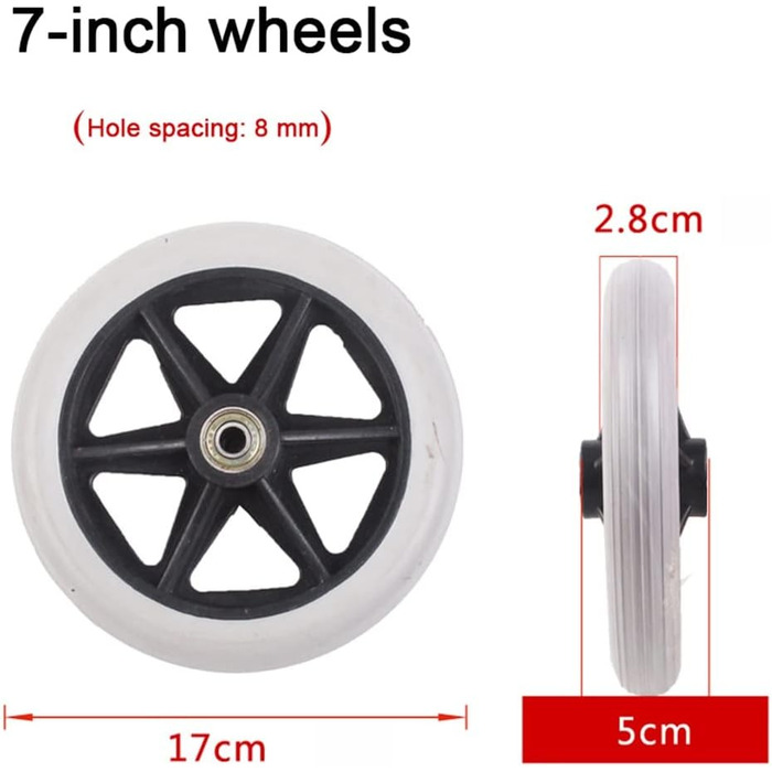 Нековзні передні колеса для інвалідних візків, змінні колеса для інвалідних візків, аксесуари для твердих гумових шин та допоміжних засобів для ходьби, комплект 2/17 см