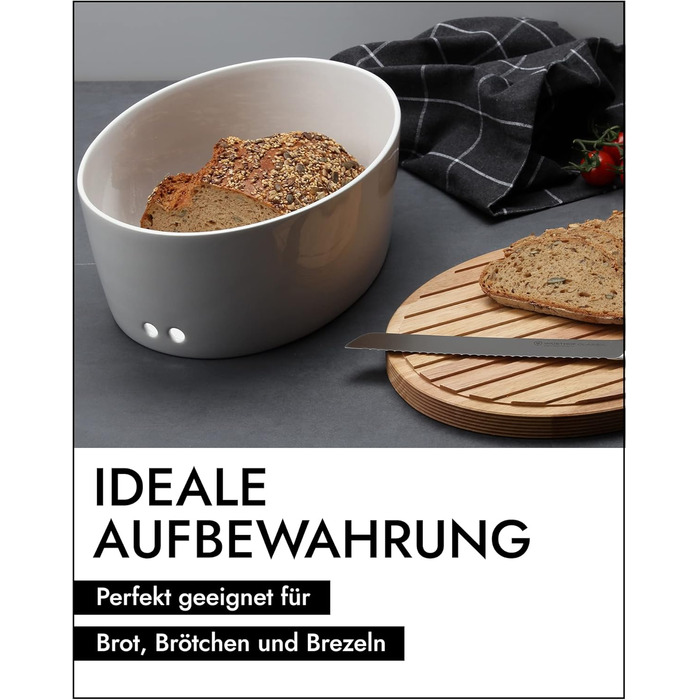 Керамічна хлібниця CONTINENTA З практичними отворами для повітря проти висихання та плісняви Ручна робота в Португалії Біла (30x23