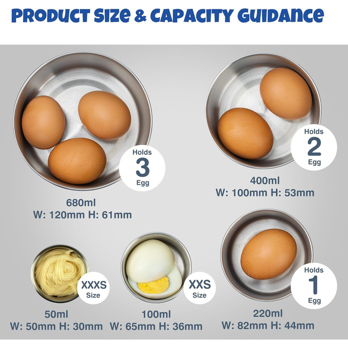 Набір контейнерів для їжі Homotte з нержавіючої сталі 304 з кришками, маленький, герметичні, для школи та офісу, штабельовані (57 мл, 113 мл, 227 мл, 400 мл, 680 мл) - 5 шт. (Синій, Жовтий, Зелений, Помаранчевий, Фіолетовий)