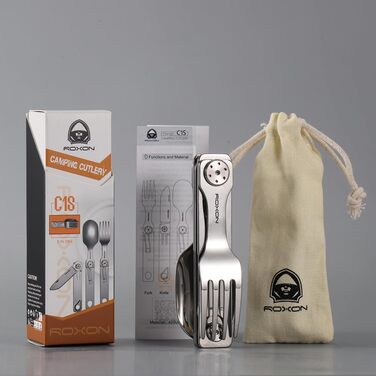 В 1 Кемпінгове начиння Знімні столові прибори Ніж Ложка Фрок для кемпінгу на природі, походів, Edelstahl, 1S 3