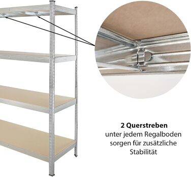 Стелаж TRUTZHOLM для важких умов експлуатації 180x160x60 см, вантажопідйомність 1000 кг, безболтовий стелаж, стелаж для зберігання, стелаж для підвалу, стелаж для майстерні, оцинкована сталь, 4 полиці