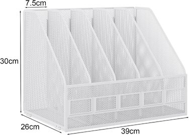 Металевий офісний органайзер EasyPAG A4 з 5 кишенями, тримач для документів, лоток для файлів, тримач для журналів, лоток для листів, органайзер для паперових журналів, білий