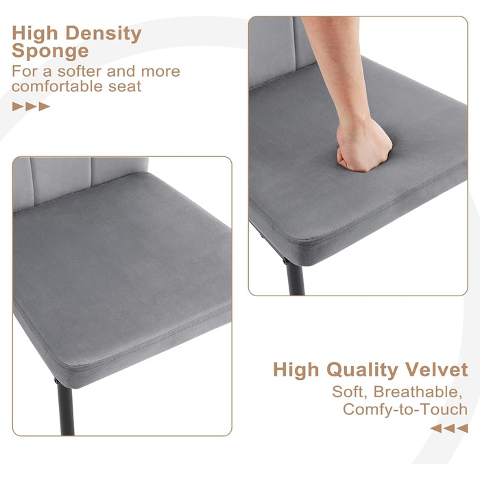 Обідні стільці WOLTU, комплект з 4 шт. , для їдальні, кухні, вітальні, офісу, сучасні кухонні стільці з оксамитовою м&39якою оббивкою та високою спинкою, металеві ніжки, вантажопідйомність до 150 кг, темно-сірий, темно-сірий оксамит 2 шт.