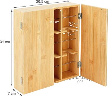 Чайна коробка Relaxdays, 9 відділень, бамбук, ВШХ 31 x 26,5 x 7 см, відділення для чайних пакетиків, кавових капсул, настінна, натуральний/срібний