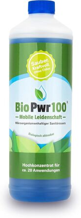 Санітарна рідина BioPWR100 для кемпінгових туалетів біорозкладний концентрат для мобільних туалетних систем, ефективне розкладання запаху та твердих частинок, виробництво Німеччина.