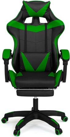 Регульоване ігрове крісло Alex з підніжкою, подушками для голови та попереку, чорно-зелене