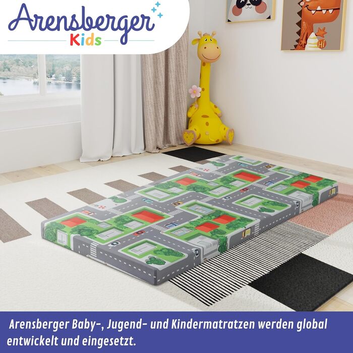 Дитячий дорожній матрац Arensberger 60x120 см Висота 6 см Складаний дитячий матрац Гелева піна зі знімним чохлом та сумкою для перенесення Матрац для дитячого ліжечка Складаний ігровий матрац Oeko-Tex