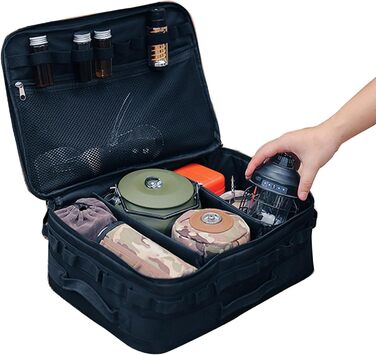 Сумка для кемпінгового посуду, портативна, водонепроникна, для плити, сумка на бак, для активного відпочинку, для пікніка, для посуду, органайзер для кемпінгового посуду, сумка-органайзер, чорна