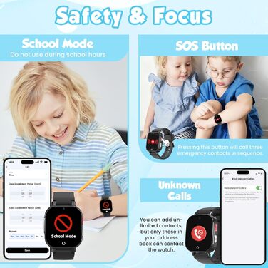 Розумний годинник 4G для дітей з GPS, дитячий годинник з телефоном, відеодзвінками та голосовим чатом, Wi-Fi, SOS, крокомір, будильник, ігри, дитячий подарунковий наручний годинник для дівчаток та хлопчиків віком від 4 років, чорний