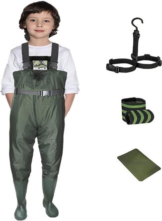 Дитячі водонепроникні вейдерси Croch з гумовими чобітьми, ідеальні для риболовлі та ходьби по воді, розмір 35, зелені