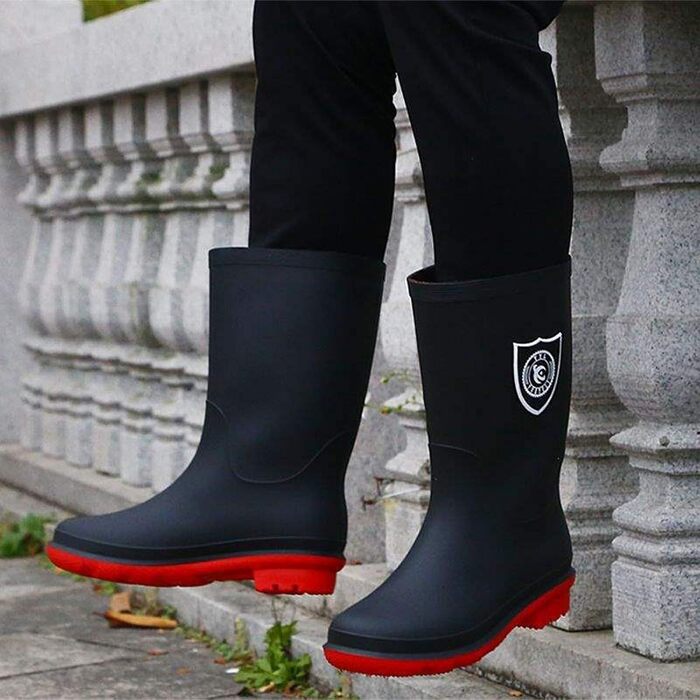 Водонепроникні гумові чоботи Pangolin для жінок та чоловіків, гумові чоботи до середини литки з нековзною підошвою, легко взувати та знімати, робочі чоботи для садівництва, роботи, подвір&39я, чорні/червоні, EU 45