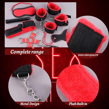 Набір для звязування Екстремальний секс БДСМ Набір для сексу в звязку Наручники Секс із завязаними очима Батіг Затискачі для сосків Кляп 17 предметів Еротичні SM Секс-іграшки для пар Любителі екстремального сексу Початківці Чорний Червоний