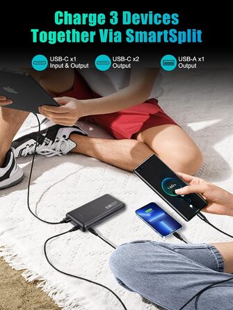 Зовнішній акумулятор мобільного телефону - 22.5W Powerbank USB C Вхід і вихід PD3.0 QC4.0 Функція швидкої зарядки смартфонів, планшетів і т.д., 20000mAh