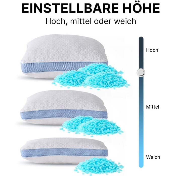 Подушка для шиї з піни з ефектом пам&39яті, регульована висота Ергономічна подушка для сну на боці, спині та животі Охолоджувальна подушка для кращого сну, 80x80
