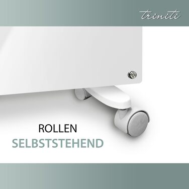 Електричний обігрівач TRINITI, конвекторний обігрівач з термостатом до 2000 Вт, елегантне загартоване скло, світлодіодний дисплей, таймер, тонкий та тихий, захист від перекидання та перегріву, коліщатка, настінний, БІЛИЙ