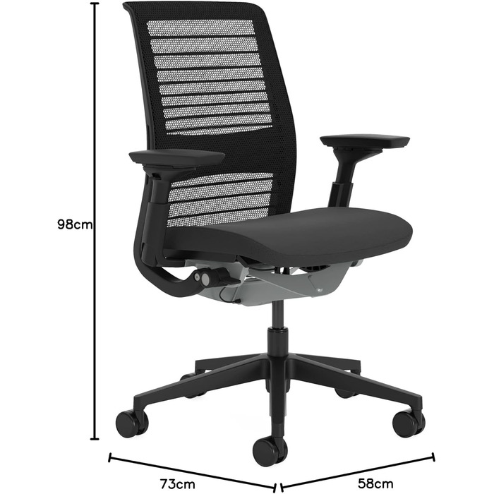 Ергономічне офісне крісло Steelcase Think з поперековою опорою LiveBack, підлокітниками 4D, екологічний дизайн, чорне, один розмір