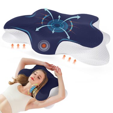 Ергономічна подушка для шиї, подушка для голови, подушка для зняття болю в шиї, подушка-метелик, подушка для сну на животі, подушка з піни з ефектом пам&39яті, темно-синя, подушка для сну на боці, ортопедична подушка для підтримки шиї
