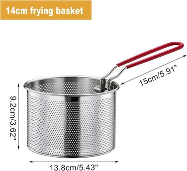 Кошик для смаження, кошик для макаронів з нержавіючої сталі, кошик для глибокої фритюрниці з довгою ручкою, для круглого кошика для їжі (14 см)